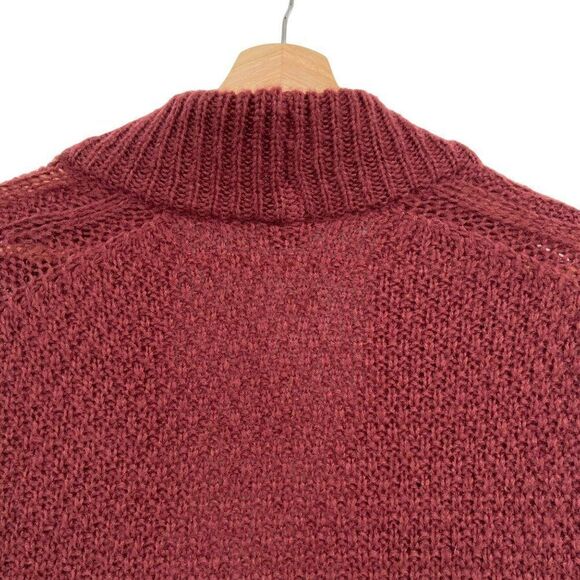 Ann Taylor Wool Blend Short Sleeve Cable Knit Cardigan Burgundy Medium - Picture 8 of 8